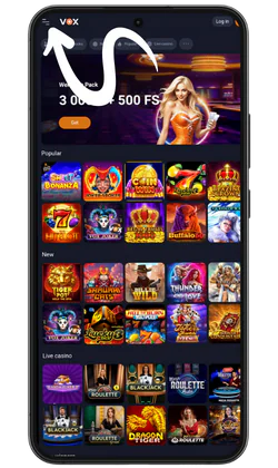 VOX casino open menu